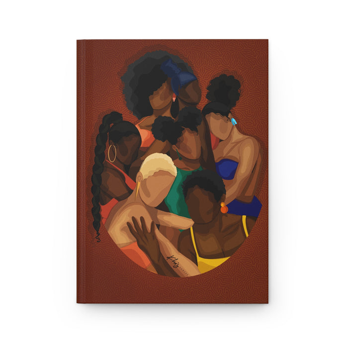 Matte hardcover journal with a cover illustration of a group of women in various poses and attire.
